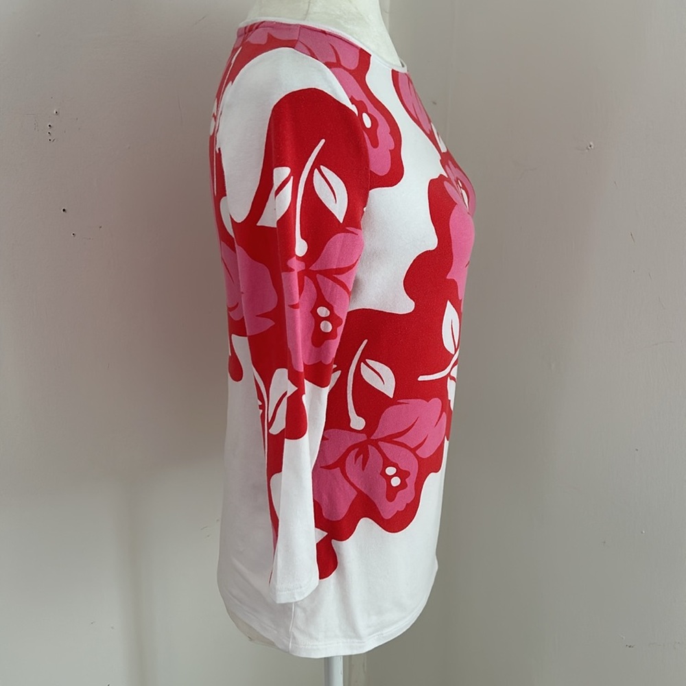 Talbots Red/Pink/White Floral Cotton T Shirt sz Sp/S - Picture 3 of 5